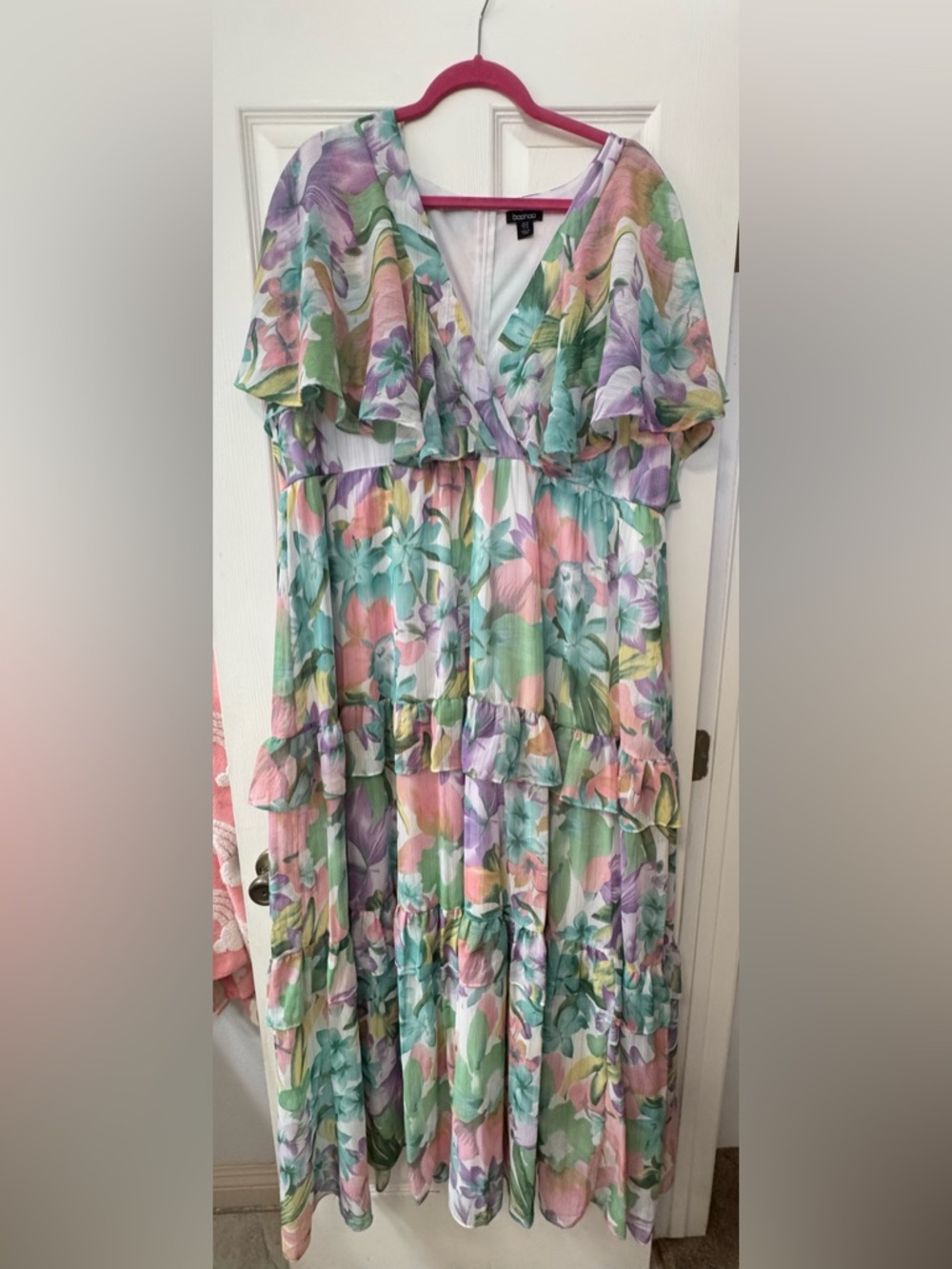 Boohoo Pastel Floral Tiered Maxi Dress in Mint, Pink & Lavender